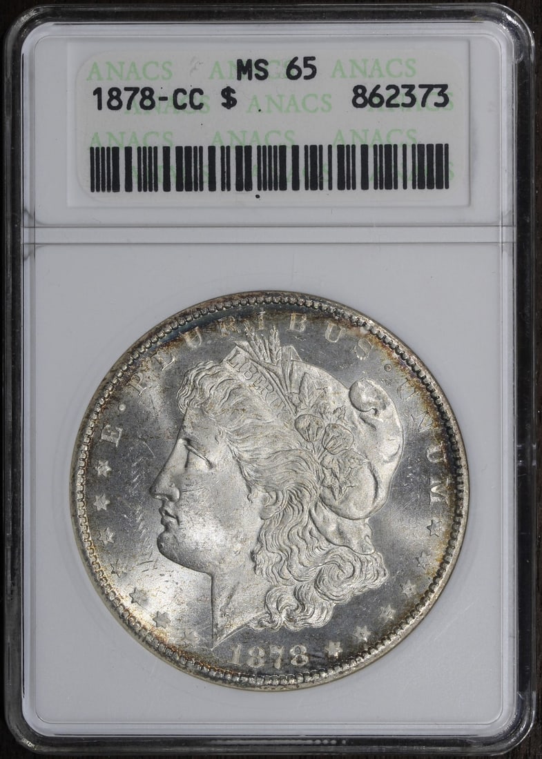 Carson City 1878-CC Morgan Dollar MS65 ANACS Soapbox Certified Silver Coin: Carson City 1878-CC Morgan Dollar MS65 ANACS Soapbox Certified Silver Coin This 1878-CC Morgan Silver Dollar is a key date coin minted in Carson City. Certified by ANACS as MS65 and composed of 90% si