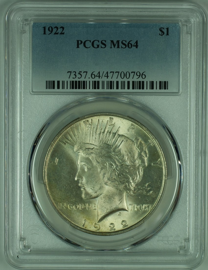 Set of Four 1922 Peace Silver Dollars PCGS MS64 Graded Coins (1 of 2)