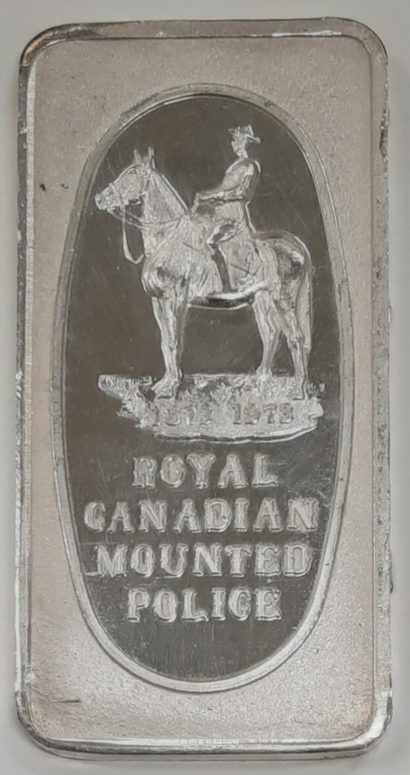 1 Troy Ounce .999 Silver Bar RCMP Design by Great Lakes Mint: 1 Troy Ounce .999 Silver Bar RCMP Design by Great Lakes Mint This un-used 1 troy ounce silver bar from Great Lakes Mint is made of .999 fine silver and features a design of the Royal Canadian Mounted