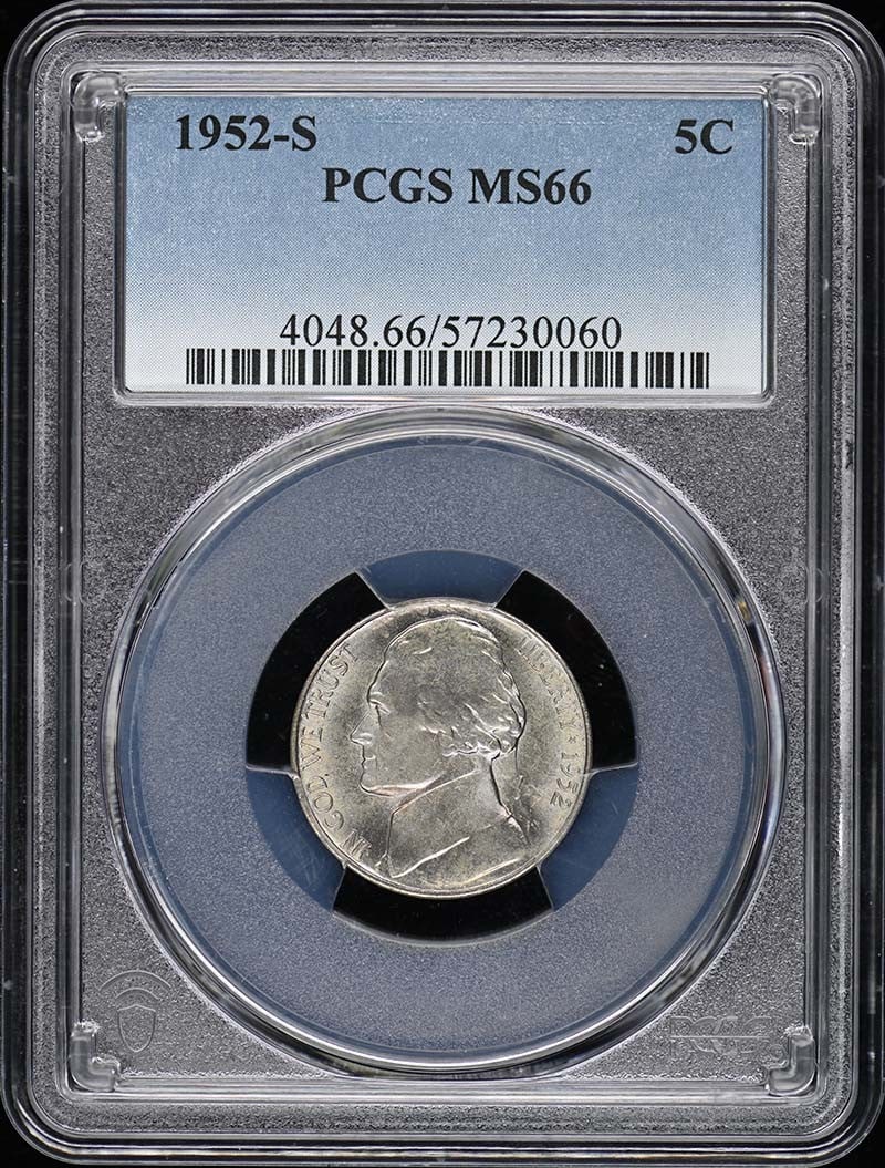 1952-S Jefferson Nickel PCGS MS66 Uncirculated Certification (1 of 2)