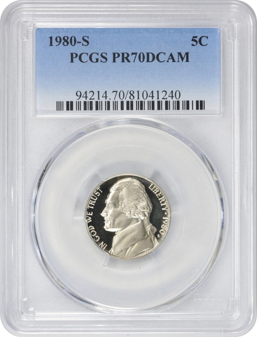 1980-S Jefferson Nickel PR70DCAM PCGS Proof Coin (1 of 2)