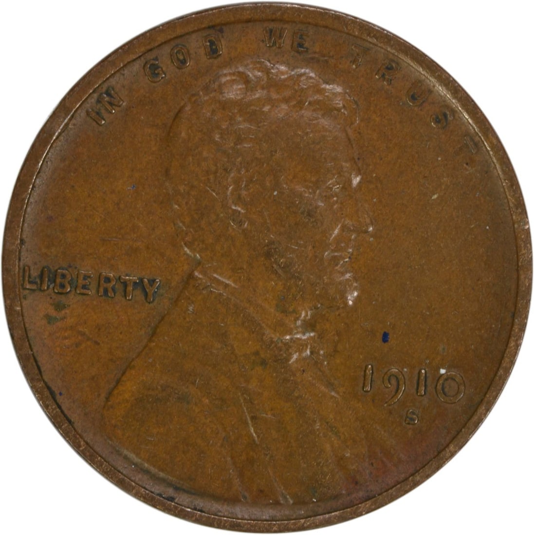 1910-S Lincoln Wheat Cent EF Uncertified Copper Coin (1 of 2)