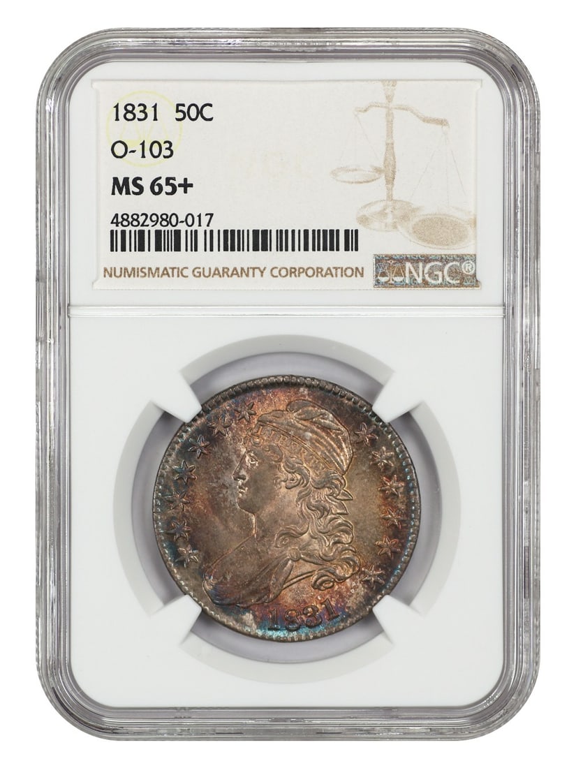 NGC MS65 Plus 1831 Capped Bust Half Dollar O-103 Vibrant Toning (1 of 4)