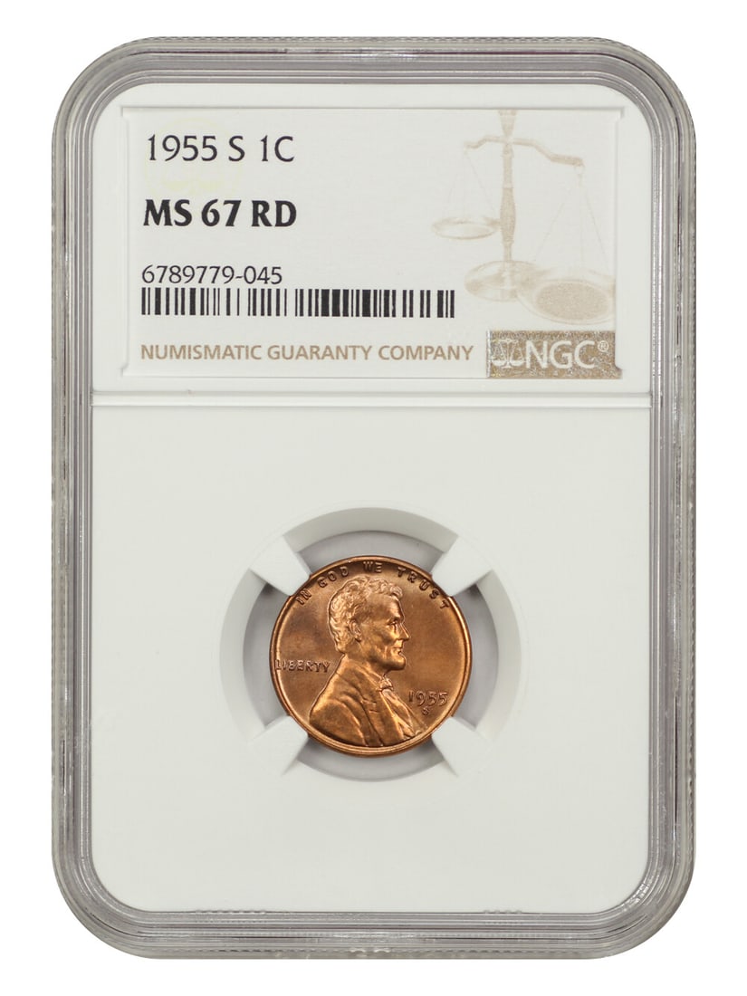 1955-S Lincoln Cent NGC MS67RD Uncirculated Wheat Reverse Coin (1 of 4)