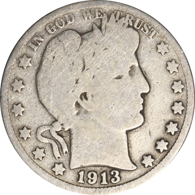 1913-P Barber Half Dollar Circulated Silver Coin (1 of 2)