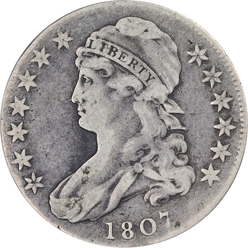1807 Capped Bust Half Dollar Small Stars Choice F Silver Coin (1 of 2)