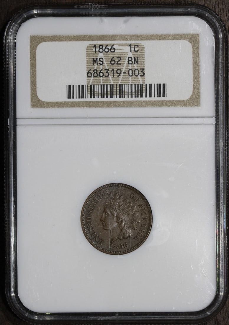1866 Indian Head Cent MS62 BN Copper Small Cent Certified by NGC (1 of 4)