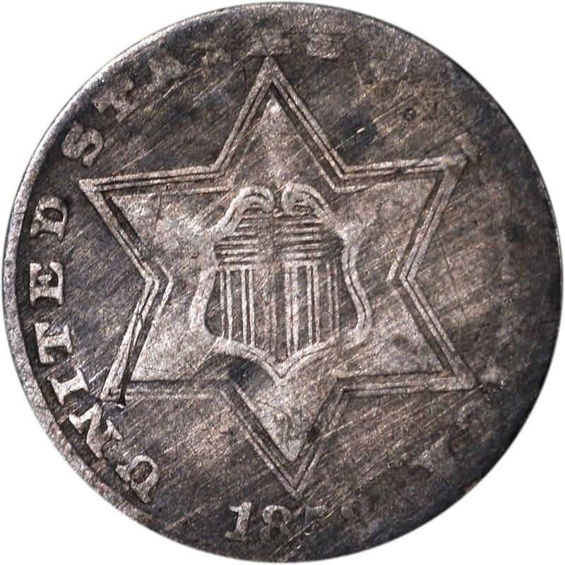 United States 1858 Silver Three Cent Piece Circulated Example (1 of 2)