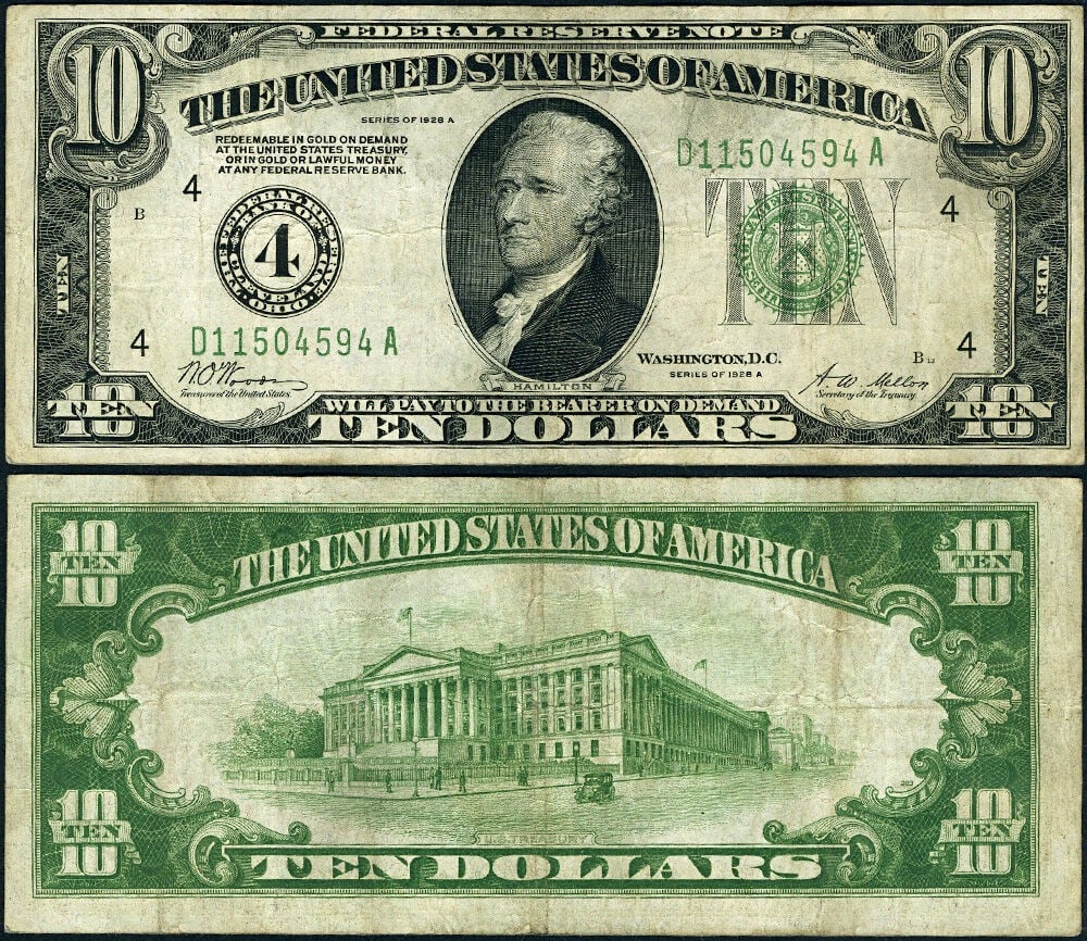1928-A $10 Cleveland Federal Reserve Note D-A Block VF (1 of 3)