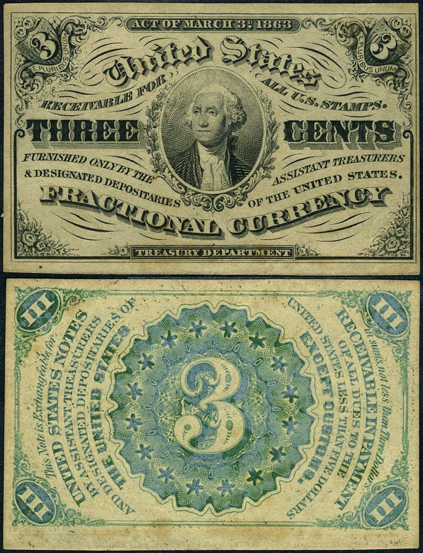3 Cent 3rd Issue Fractional Note CU Uncertified Previously Mounted (1 of 3)