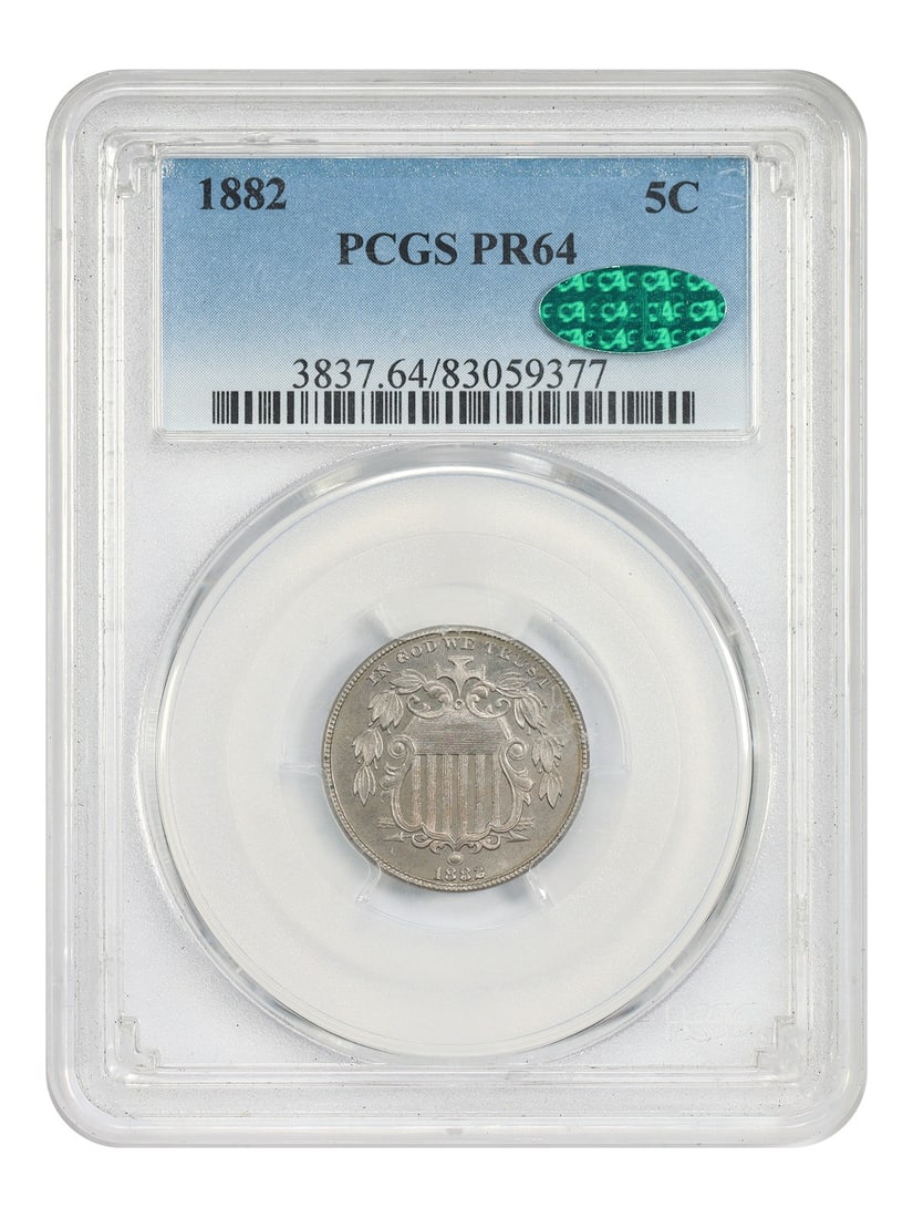 Proof 1882 Shield Nickel 5 Cent Coin PCGS CAC PR64 (1 of 6)