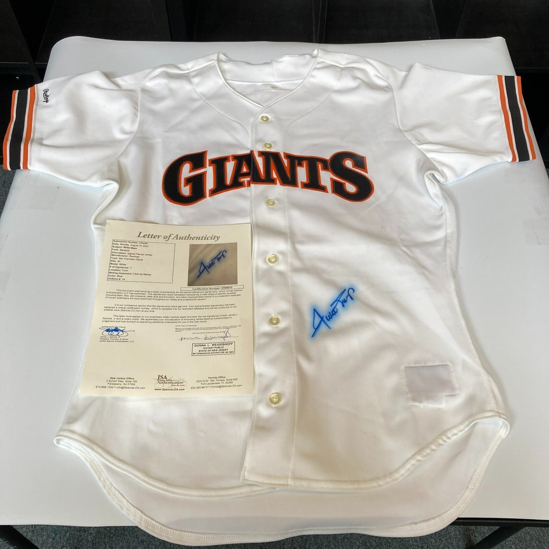 Willie Mays Signed 1989 San Francisco Giants Jersey with JSA COA: Willie Mays Signed 1989 San Francisco Giants Jersey with JSA COA This is an original San Francisco Giants game model jersey signed by baseball legend Willie Mays. The jersey features authentic James S