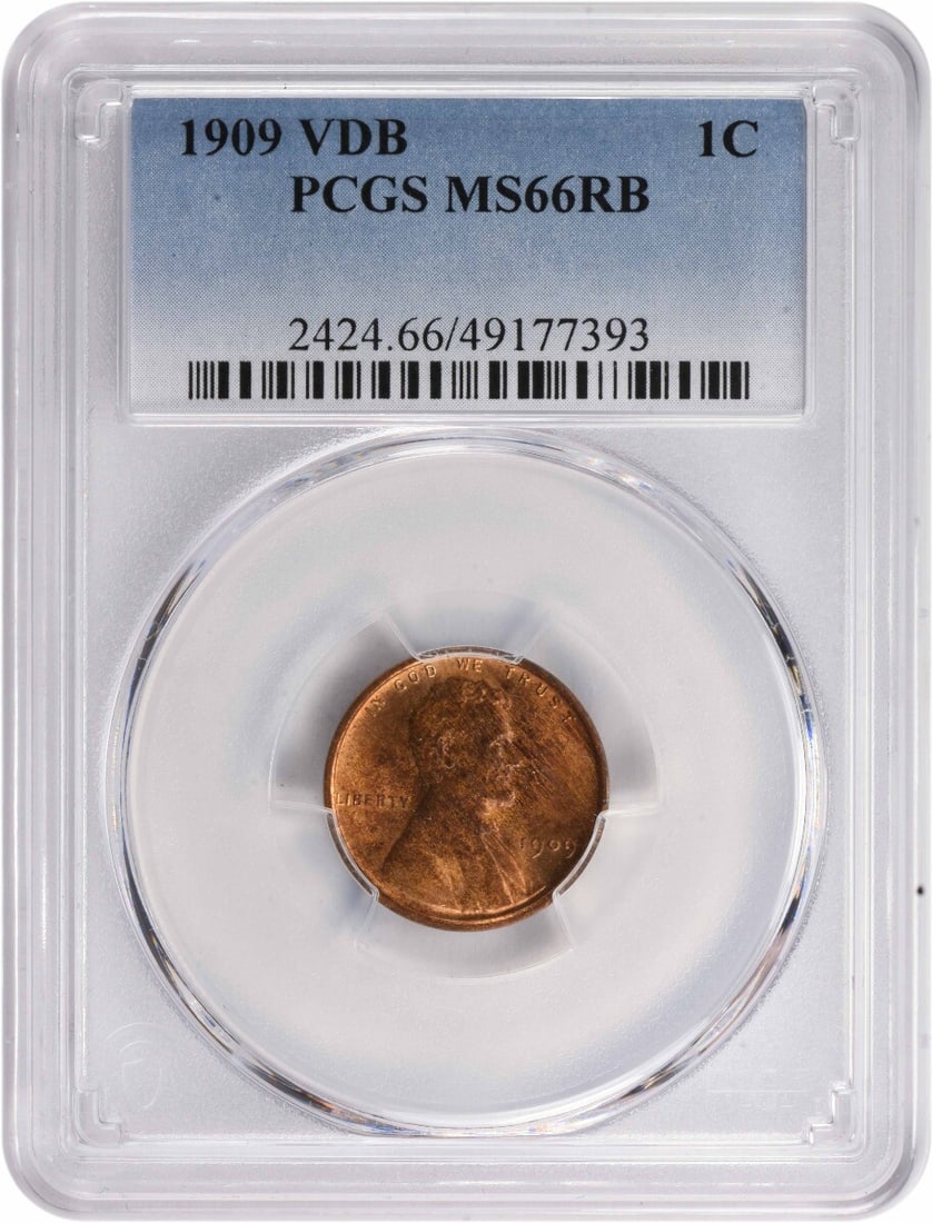 1909 VDB Lincoln Wheat Cent MS66RB PCGS Certified Copper Coin (1 of 2)
