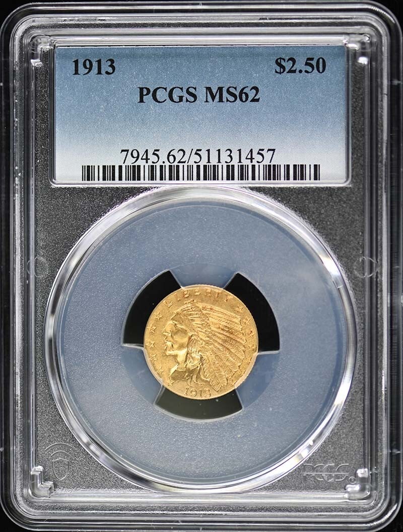 1913 $2.50 Indian Head Coin PCGS MS62 Uncirculated (1 of 4)