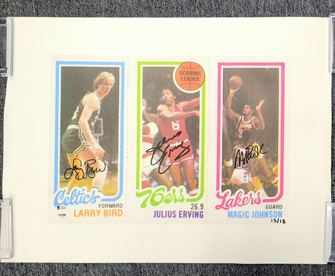 Larry Bird Magic Johnson Julius Erving Signed 16x20 Canvas BAS Authenticated (1 of 6)