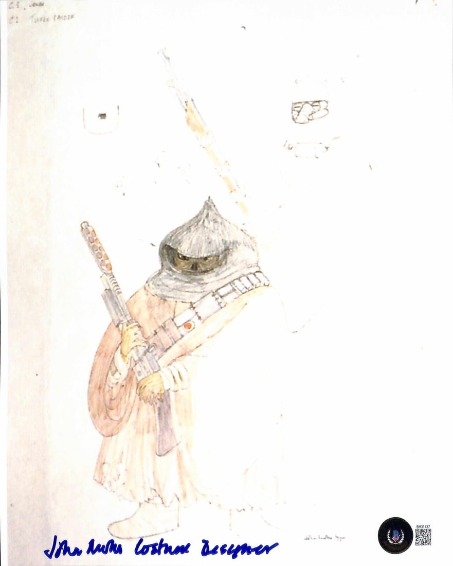 8x10 Photo Signed by John Mollo Star Wars Costume Designer Beckett Authenticated: 8x10 Photo Signed by John Mollo Star Wars Costume Designer Beckett Authenticated This is an original color 8x10 photograph signed by John Mollo, the costume designer for Star Wars: A New Hope. The aut