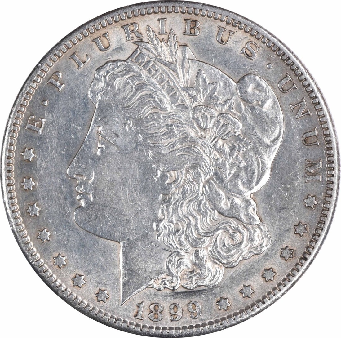 San Francisco Mint 1899 S Morgan Dollar AU 90 Silver Uncertified: San Francisco Mint 1899 S Morgan Dollar AU 90 Silver Uncertified This 1899-S Morgan Silver Dollar is a circulated coin from the San Francisco Mint. Composed of 90% silver and 10% copper, it features t