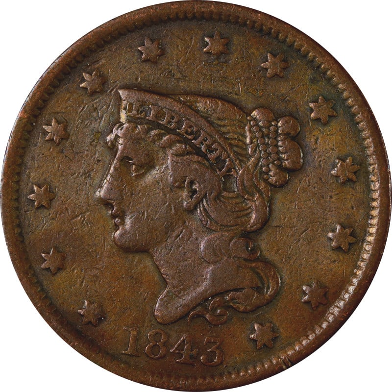 1843 United States Copper Large Cent Coin (1 of 2)