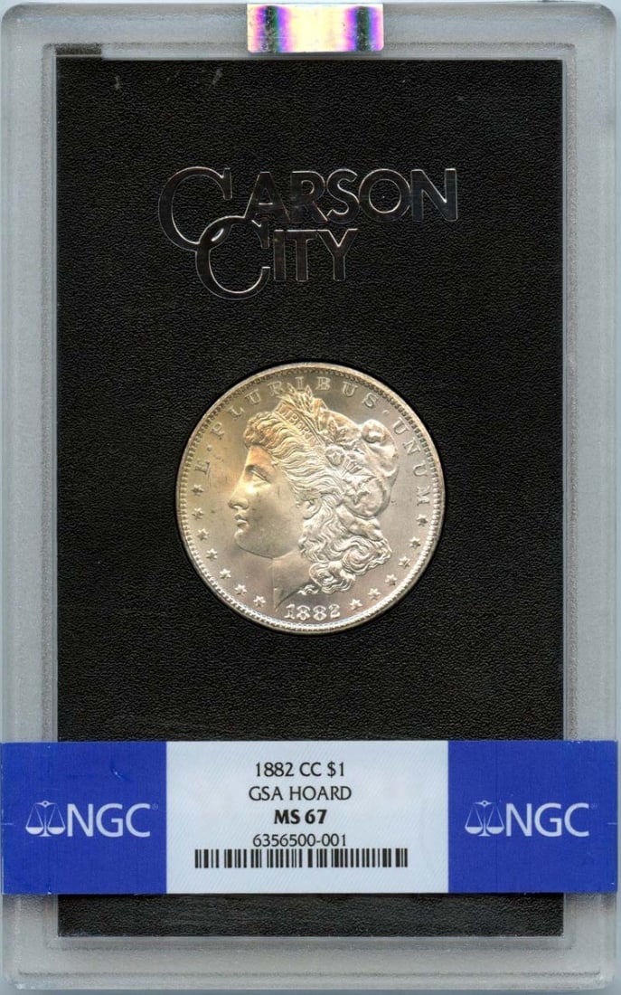 NGC MS67 1882 Carson City Morgan Silver Dollar from GSA Hoard: NGC MS67 1882 Carson City Morgan Silver Dollar from GSA Hoard This is an 1882 Carson City Morgan Dollar from the GSA Hoard, graded MS67 by NGC. The coin is uncirculated and originates from the United