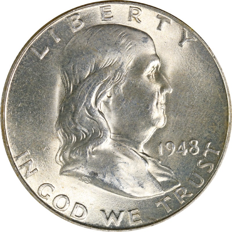 Circulated 1948 Denver Mint Silver Franklin Half Dollar Coin (1 of 2)