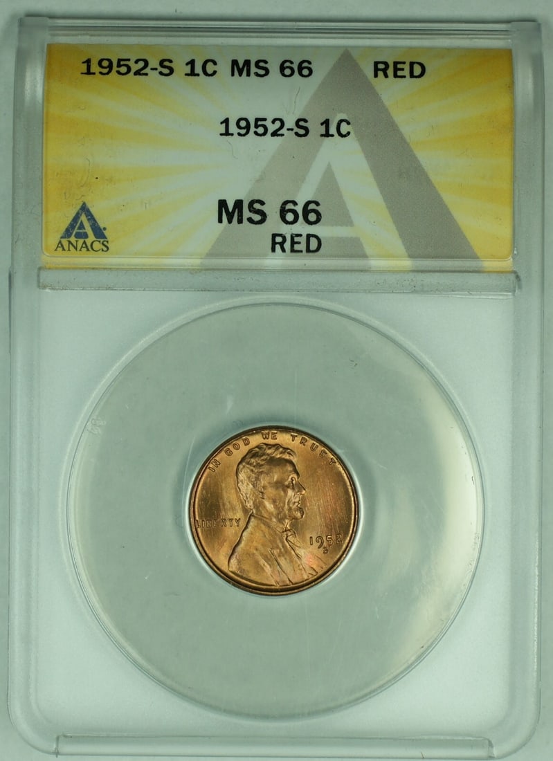 1952-S Lincoln Wheat Cent Small Cent ANACS MS66 Red Uncirculated (1 of 2)