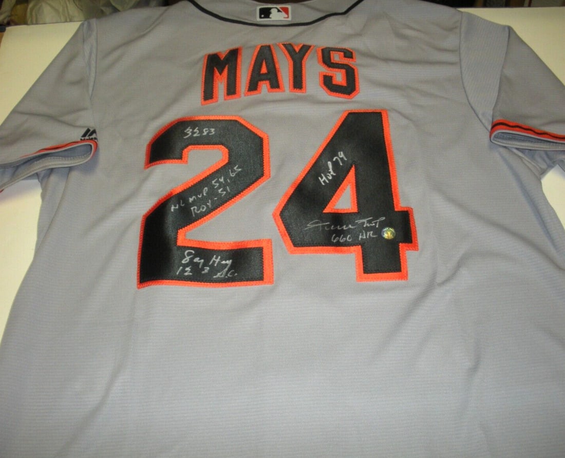 Willie Mays Signed Majestic Jersey with Hologram COA: Willie Mays Signed Majestic Jersey with Hologram COA Celebrate the legacy of baseball legend Willie Mays with this officially licensed Majestic jersey. This pre-owned jersey is a true collector's item