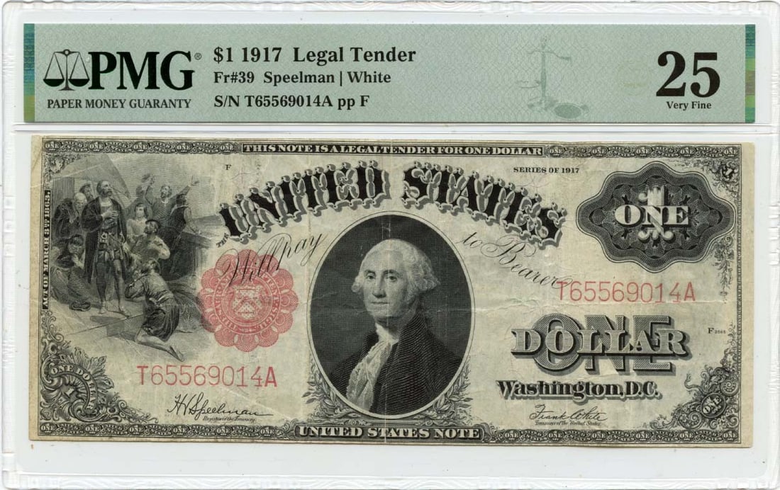 PMG VF25 1917 United States $1 Legal Tender Note FR39 (1 of 2)