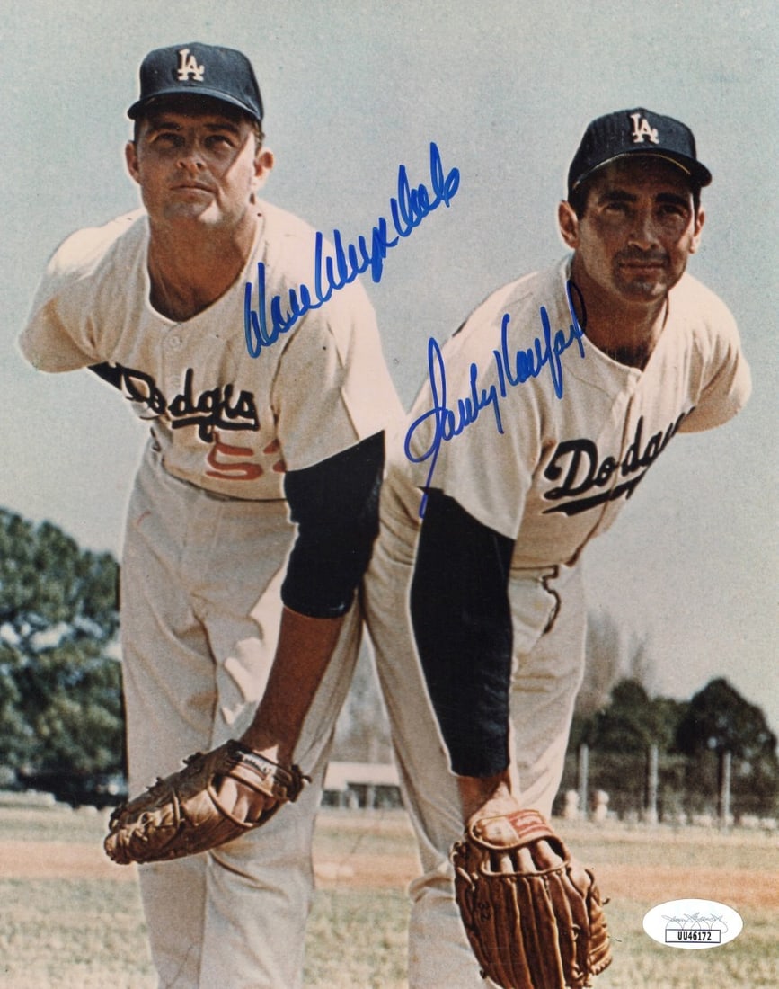Sandy Koufax Don Drysdale Dual Signed 8X10 Photo Dodgers JSA Authenticated: Sandy Koufax Don Drysdale Dual Signed 8X10 Photo Dodgers JSA Authenticated This remarkable 8x10 photo features the dual signatures of legendary Los Angeles Dodgers players Sandy Koufax and Don Drysdal