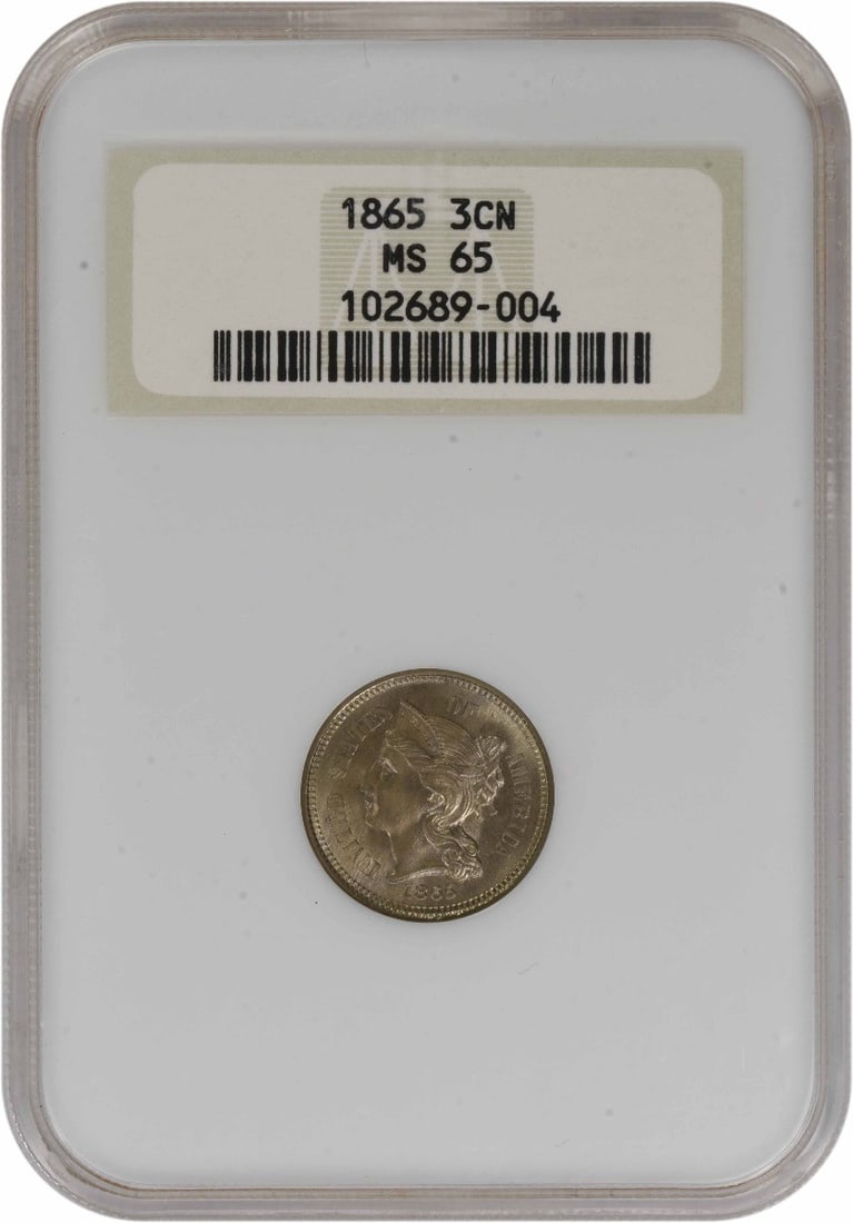 NGC MS65 1865 Philadelphia Three Cent Nickel Coin United States (1 of 2)