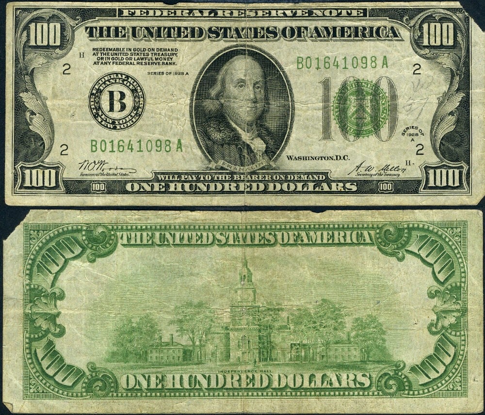 1928-A $100 Federal Reserve Note New York B-A Block Fine Plus Missing Corner (1 of 3)