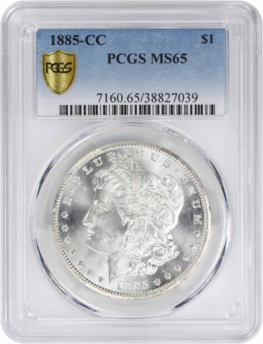 PCGS MS65 1885 Carson City Morgan Dollar 90 Percent Silver Coin: PCGS MS65 1885 Carson City Morgan Dollar 90 Percent Silver Coin This 1885-CC Morgan Silver Dollar is graded MS65 by PCGS, indicating an uncirculated coin with exceptional quality. Minted in Carson Cit