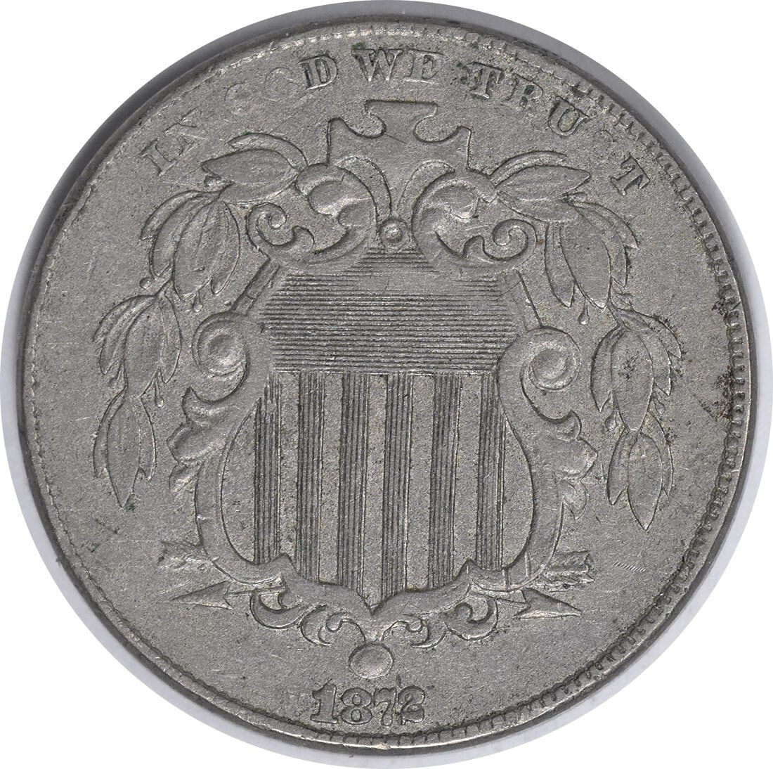 1872 Shield Nickel DDO F-117 by Longacre Uncertified 5C Coin: 1872 Shield Nickel DDO F-117 by Longacre Uncertified 5C Coin This 1872 Shield Nickel is a notable piece featuring a Double Die Obverse (DDO), graded as Extra Fine (XF). Minted in Philadelphia, this co