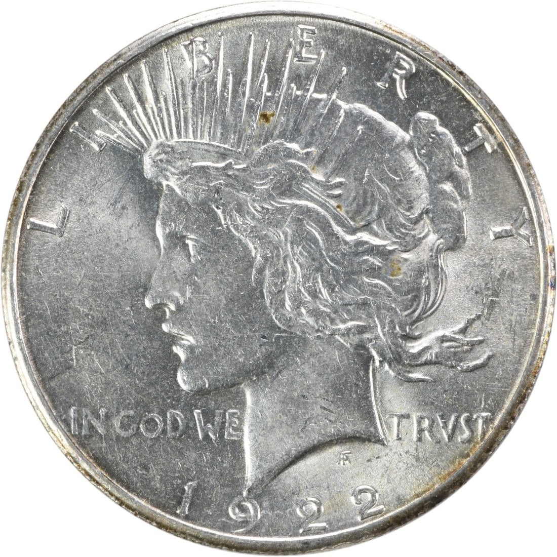 1922 San Francisco Peace Dollar 90 Percent Silver AU Uncertified: 1922 San Francisco Peace Dollar 90 Percent Silver AU Uncertified This 1922-S Peace Silver Dollar is an uncertified, circulated coin minted in San Francisco. Designed by Anthony de Francisci, it featur