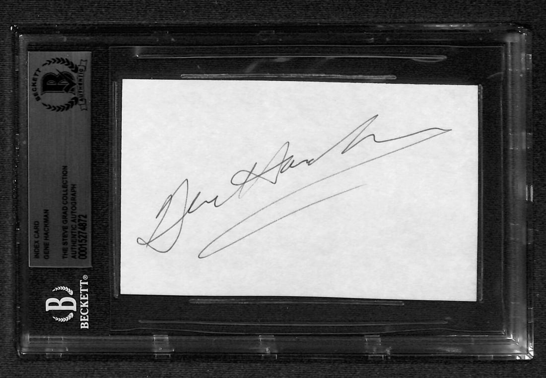 Beckett Authenticated Gene Hackman Signed 3x5 Index Card: Beckett Authenticated Gene Hackman Signed 3x5 Index Card This is an original 3x5 index card autographed by Gene Hackman in black ballpoint pen. Gene Hackman, who portrayed Lex Luthor in the movie Supe