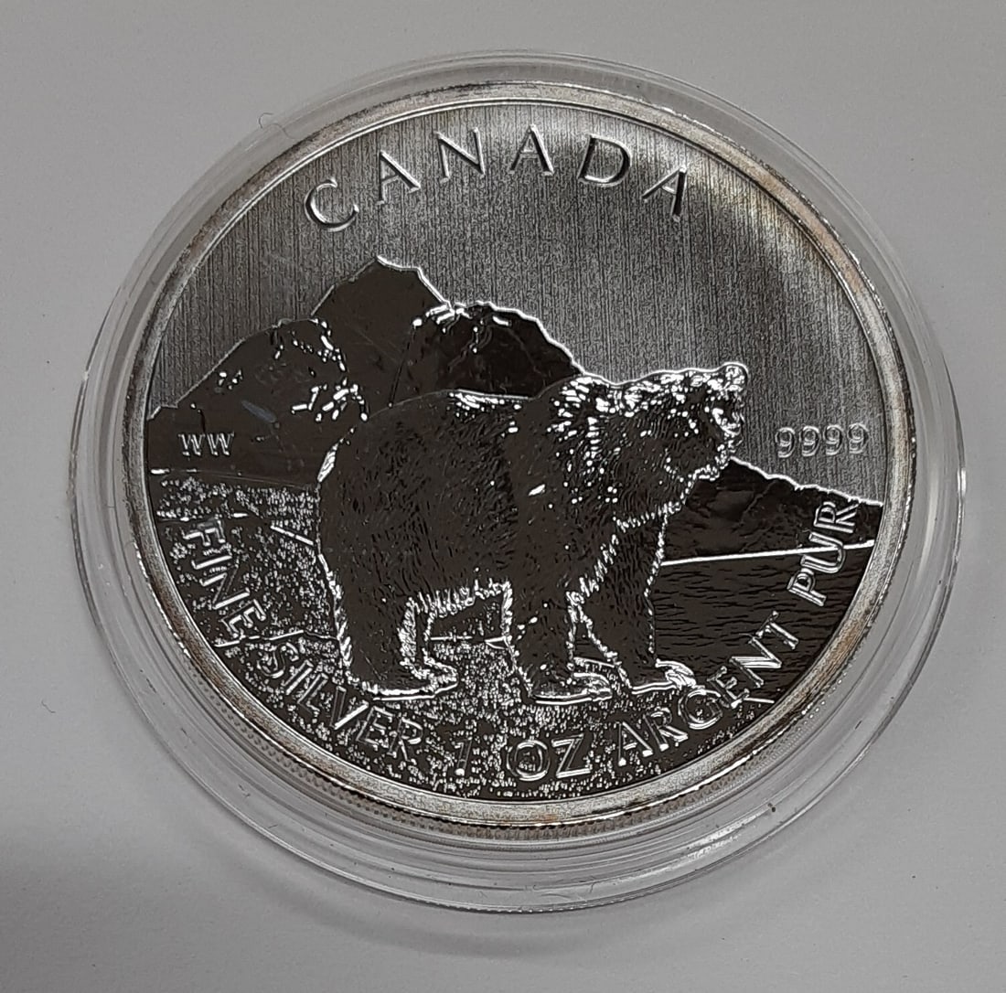 Canada 2011 $5 Silver Grizzly Bear Coin 1 Troy Oz .9999 Fine Uncirculated (1 of 2)