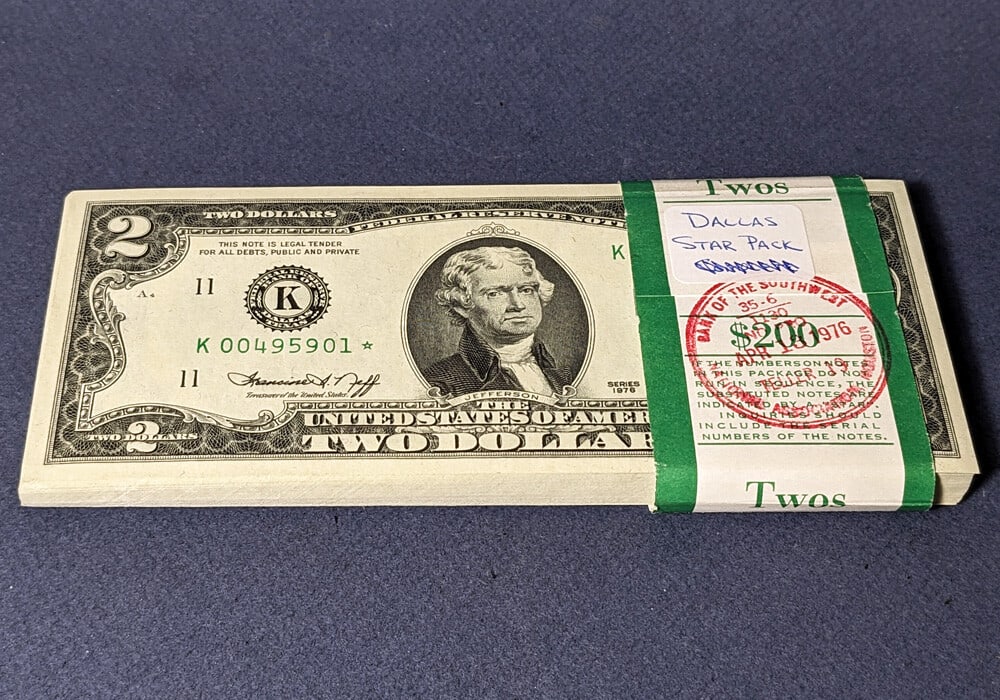 Lot of 98 Consecutive 1976 $2 K Star Federal Reserve Notes Uncirculated (1 of 2)