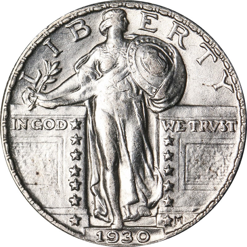 1930-P Silver Standing Liberty Quarter Circulated Philadelphia Mint: 1930-P Silver Standing Liberty Quarter Circulated Philadelphia Mint This 1930-P Standing Liberty Quarter showcases a beautiful design that reflects the artistry of its era. Crafted in silver, this coi