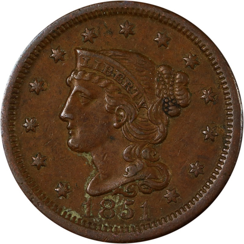 Copper United States 1851 Large Cent Circulated Coin (1 of 2)