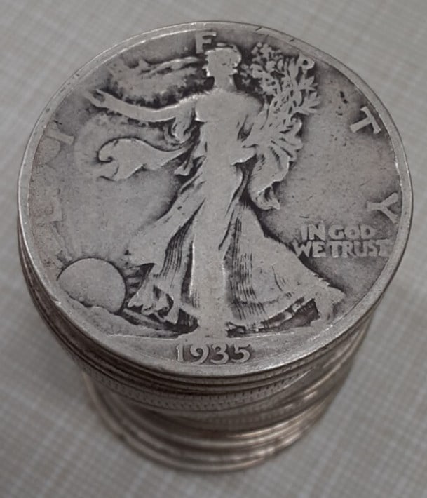 Roll of 20 1935-S Walking Liberty Half Dollars 90 Percent Silver Circulated (1 of 4)