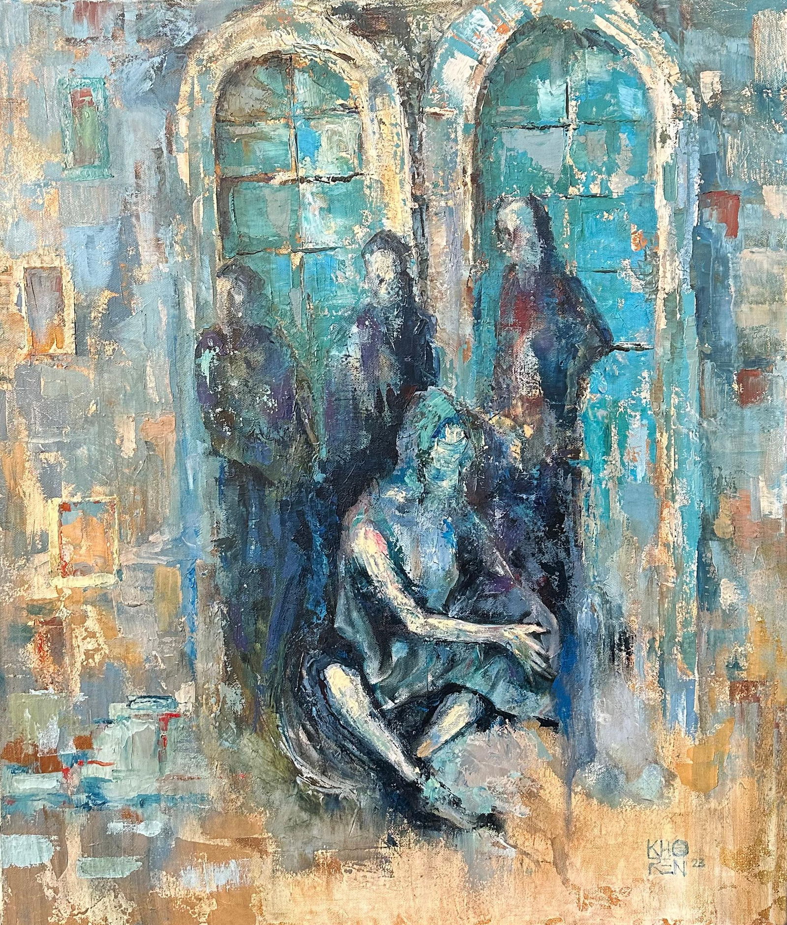 Khoren Keshishyan Shadows of the Past Oil Painting 30 x 24 Contemporary Art: Khoren Keshishyan Shadows of the Past Oil Painting 30 x 24 Contemporary Art "SHADOWS OF THE PAST" is a captivating oil painting by the acclaimed American-Armenian artist Khoren Keshishyan. Created in