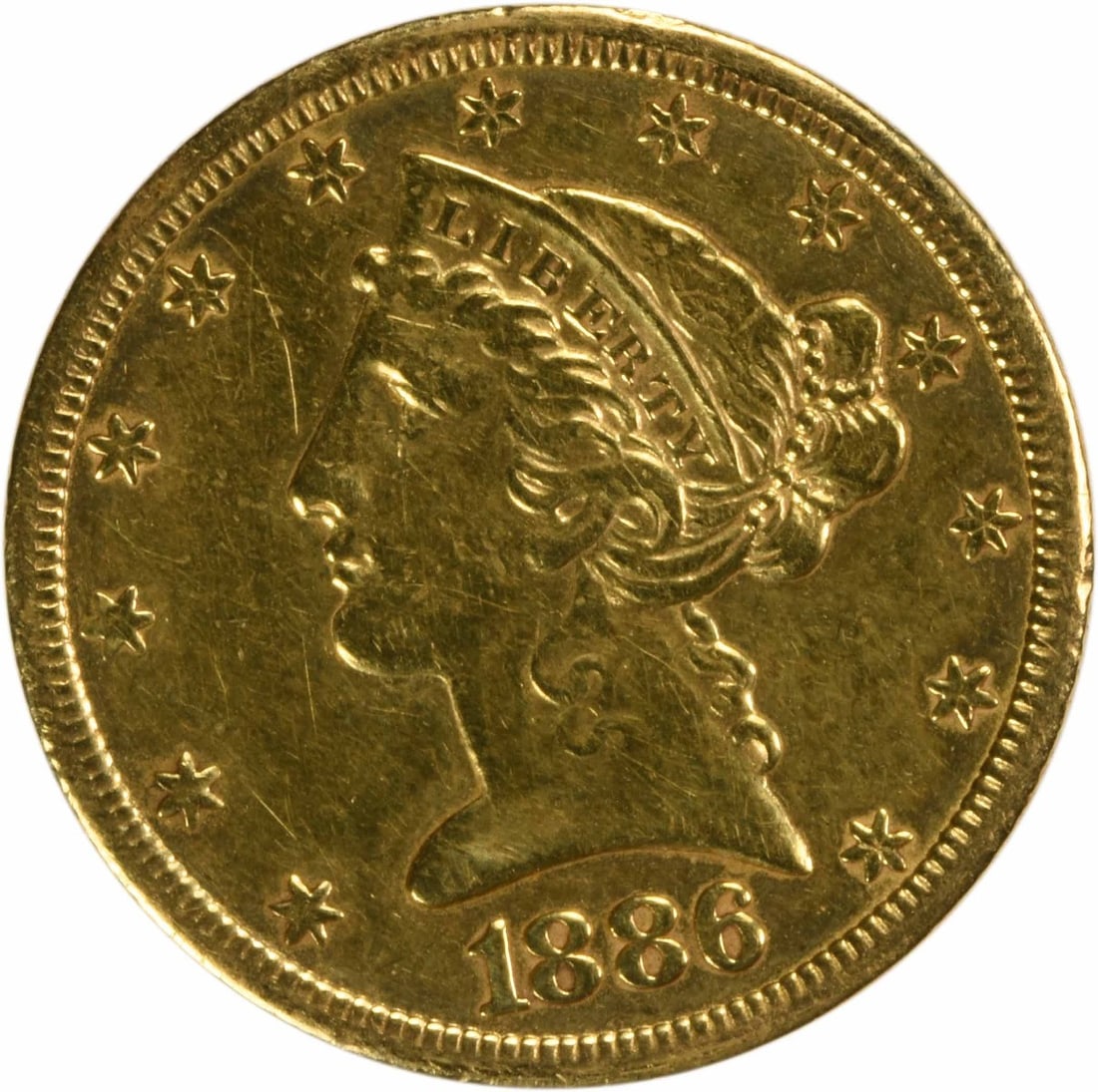 1886-S $5 Gold Liberty Head Coin by Christian Gobrecht Uncertified (1 of 2)