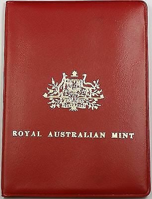 Six Uncirculated 1971 Australian Coins in Red Mint Wallet Set: Six Uncirculated 1971 Australian Coins in Red Mint Wallet Set This 1971 Australian Mint Set features six uncirculated coins housed in a red vinyl wallet. The set includes denominations from 1 Cent to