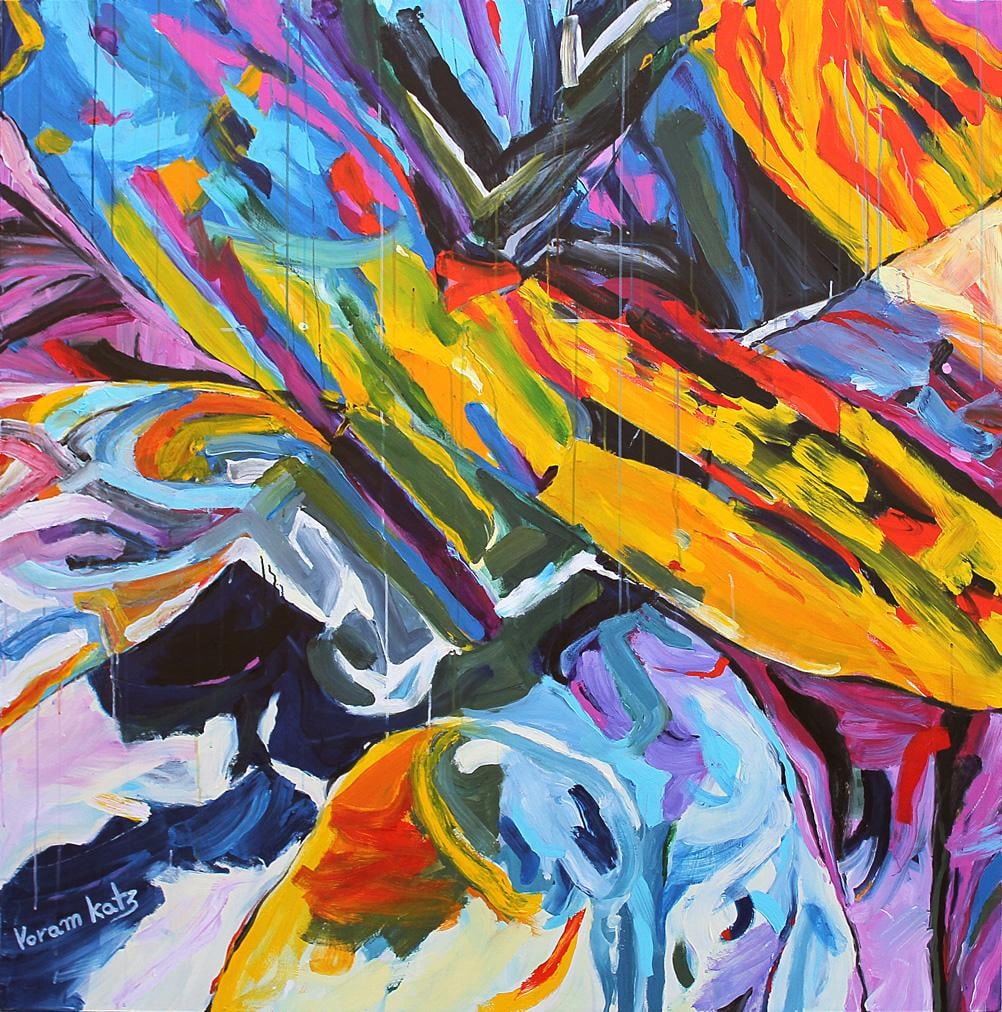 Yoram Katz Carousel Abstract Painting 48x48 Canvas Acrylic 1993 (1 of 1)