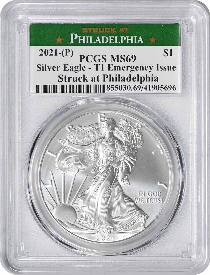 2021 Silver Eagle Emergency Issue MS69 PCGS Philadelphia Mint 1 oz Fine Silver (1 of 2)