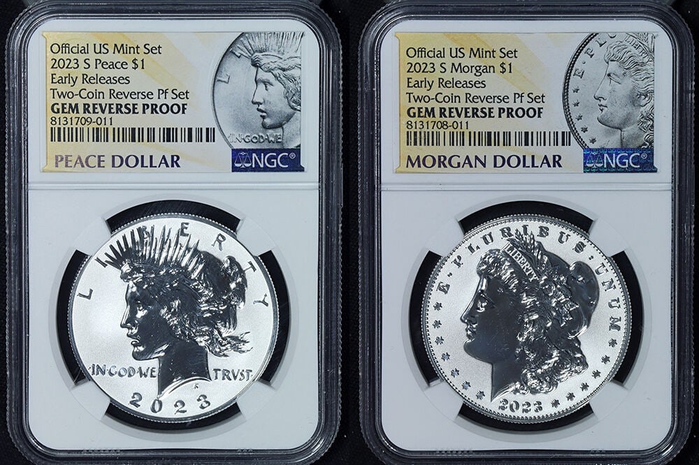Reverse Proof 2023-S Morgan and Peace Silver Dollars NGC 2-Coin Set (1 of 5)