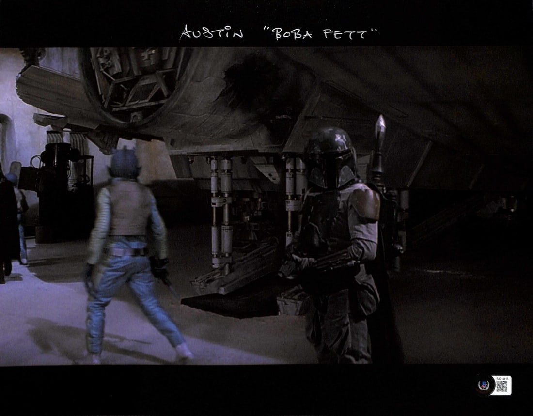 11x14 Star Wars Special Edition Boba Fett Photo Signed by Mark Austin Beckett Authenticated: 11x14 Star Wars Special Edition Boba Fett Photo Signed by Mark Austin Beckett Authenticated This is an 11x14 photograph from the Star Wars Special Edition, featuring Boba Fett as portrayed by Mark Aus