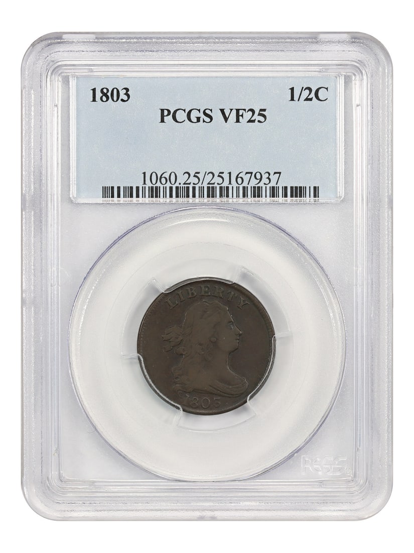 1803 Draped Bust Half Cent PCGS VF25 Certified Philadelphia Issue (1 of 4)