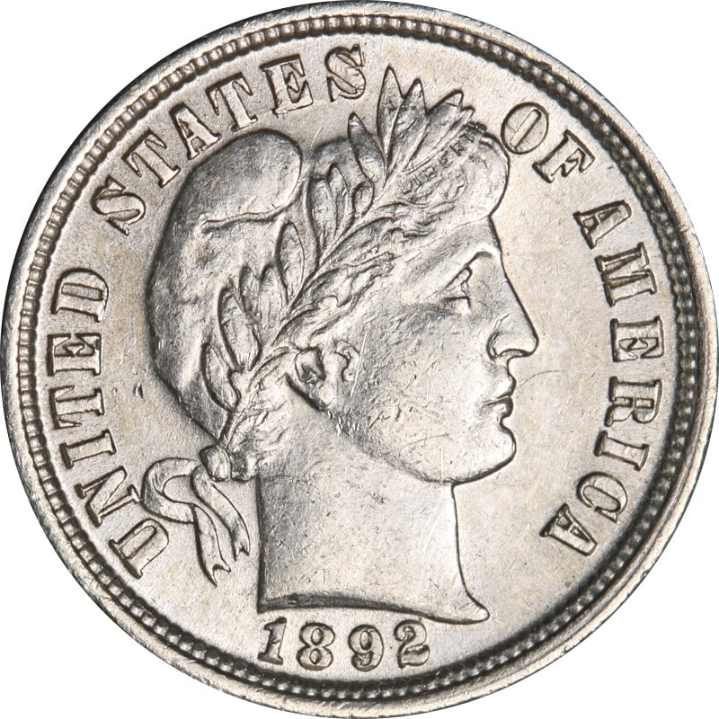 Silver 1892 Philadelphia Mint Barber Dime United States Coin (1 of 2)