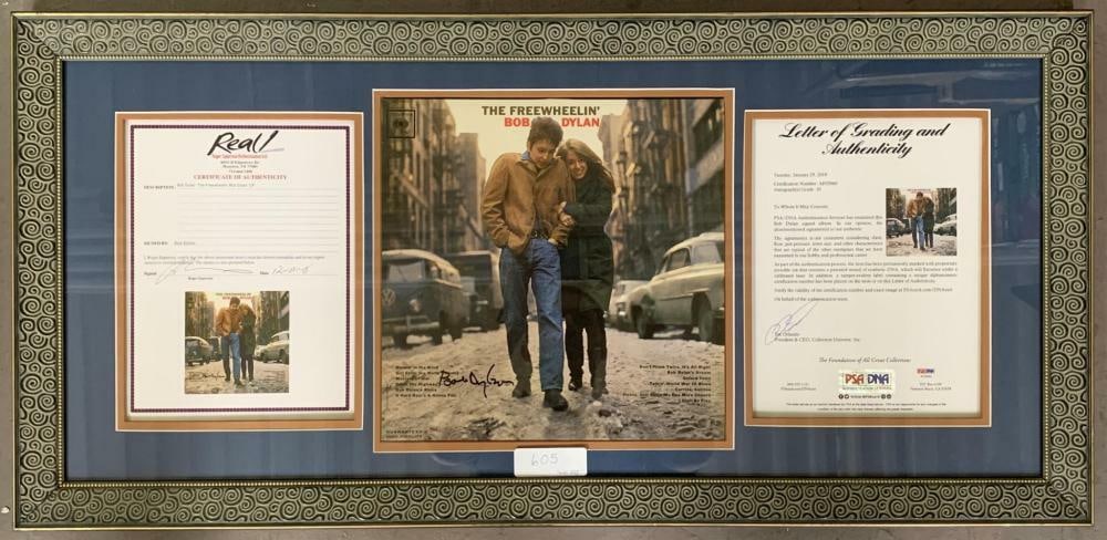 Bob Dylan Autographed The Freewheelin' Album Record PSA DNA COA Framed 18x38: Bob Dylan Autographed The Freewheelin' Album Record PSA DNA COA Framed 18x38 This rare Bob Dylan signed autographed record features The Freewheelin' Album, authenticated by PSA/DNA. The album is beaut