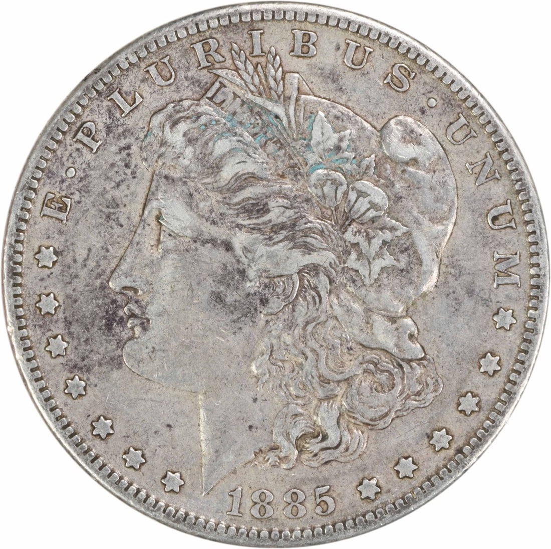 San Francisco Mint 1885 Morgan Dollar 90 Percent Silver VF Circulated Uncertified: San Francisco Mint 1885 Morgan Dollar 90 Percent Silver VF Circulated Uncertified This is an 1885-S Morgan Silver Dollar produced at the San Francisco Mint. The coin is composed of 90% silver and 10%